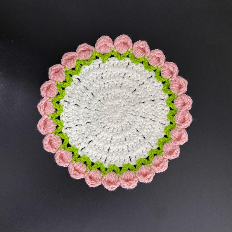 Sous-verres floraux au crochet, porte-gobelet déco maison