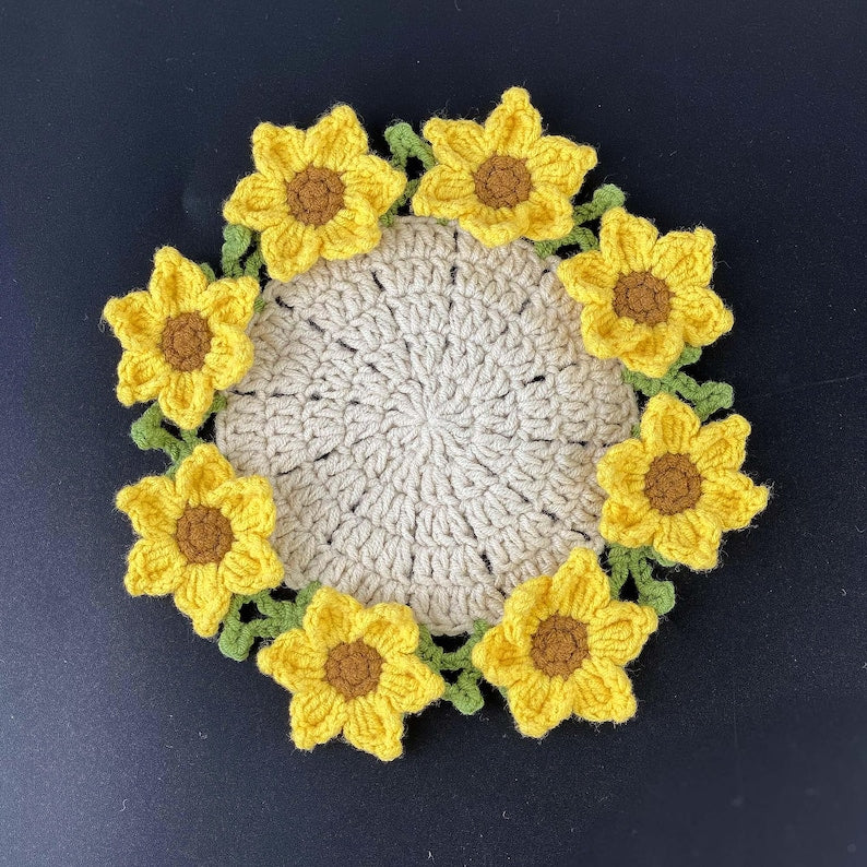 Sous-verres floraux au crochet, porte-gobelet déco maison
