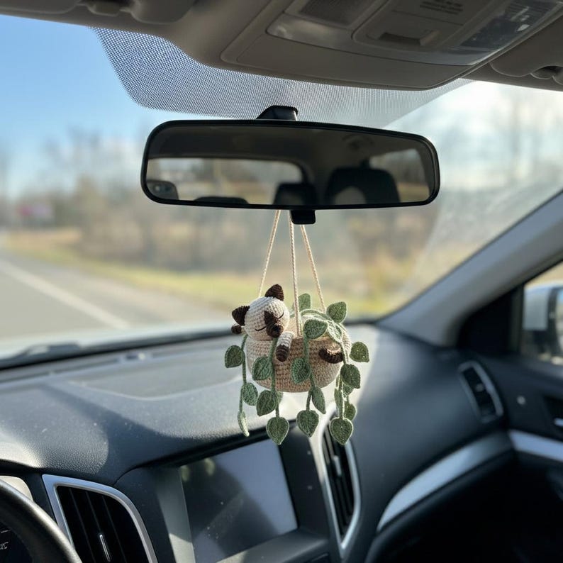 Suspension chat siamois crochet dans pot de fleurs pour voiture