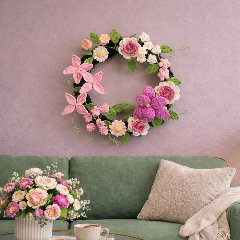 Couronne arc-en-ciel au crochet pour décoration lumineuse de porte