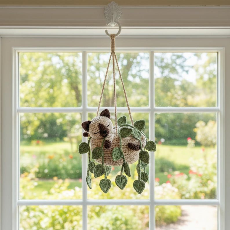 Suspension chat siamois crochet dans pot de fleurs pour voiture