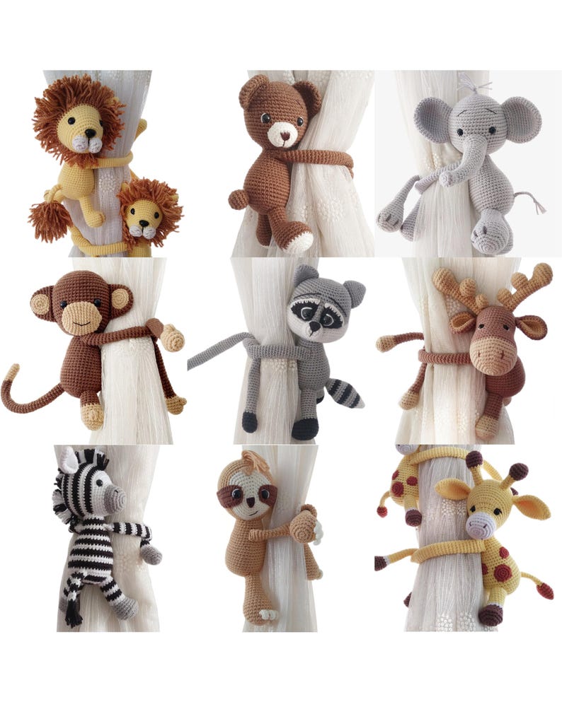 Embrasse de rideau crochet amigurumi animaux safari décoration