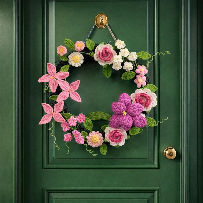 Couronne arc-en-ciel au crochet pour décoration lumineuse de porte