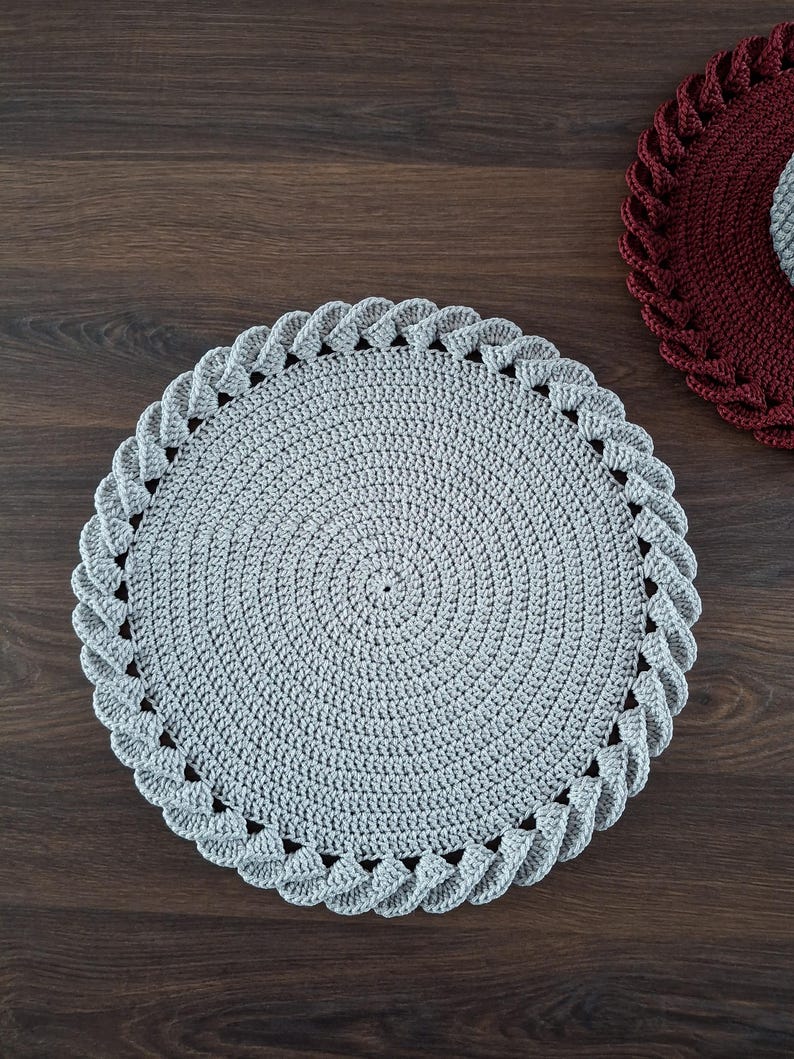 Set de table bohème crocheté, bordure torsadée 3D, 2 tailles rondes