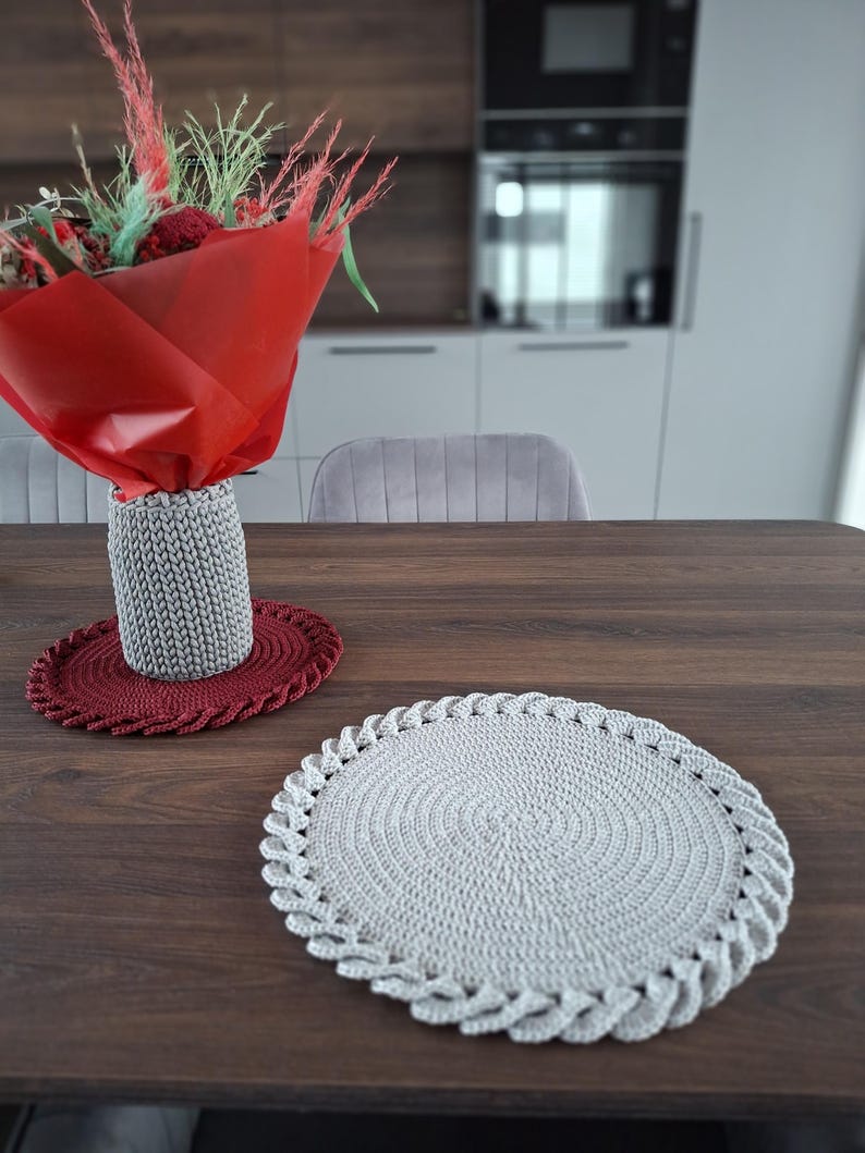 Set de table bohème crocheté, bordure torsadée 3D, 2 tailles rondes