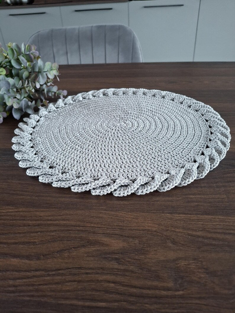 Set de table bohème crocheté, bordure torsadée 3D, 2 tailles rondes