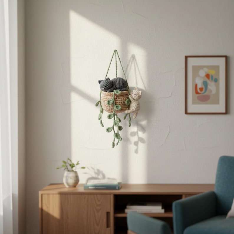 Suspension chats crochet jardinière miroir voiture décoration bohème