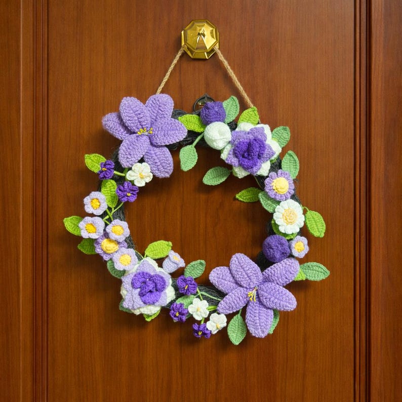 Couronne arc-en-ciel au crochet faite main, décoration murale en laine colorée, style bohème pour porte d'entrée, élément décoratif pour la maison toute l'année, décoration pour chambre d'enfant
