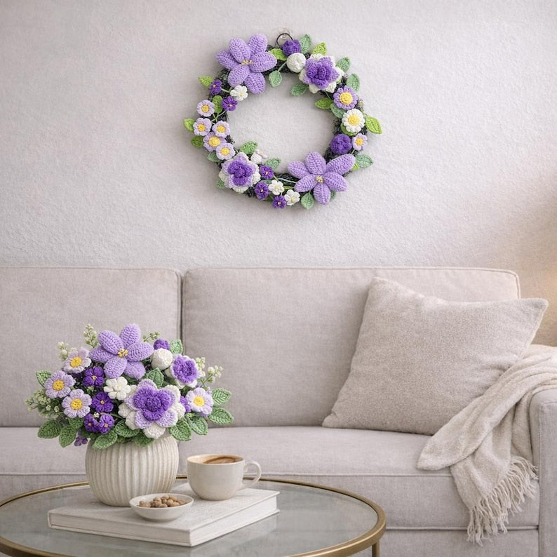 Couronne arc-en-ciel au crochet faite main, décoration murale en laine colorée, style bohème pour porte d'entrée, élément décoratif pour la maison toute l'année, décoration pour chambre d'enfant