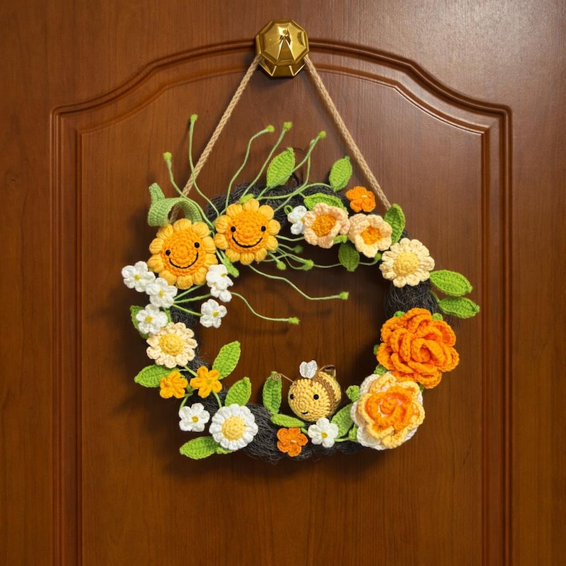 Couronne arc-en-ciel au crochet pour décoration murale et porte maison