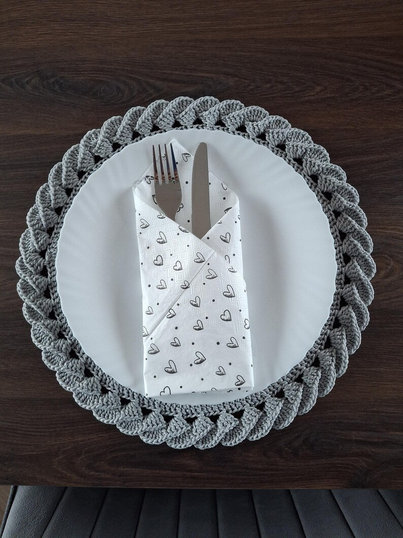 Set de table bohème crocheté, bordure torsadée 3D, 2 tailles rondes