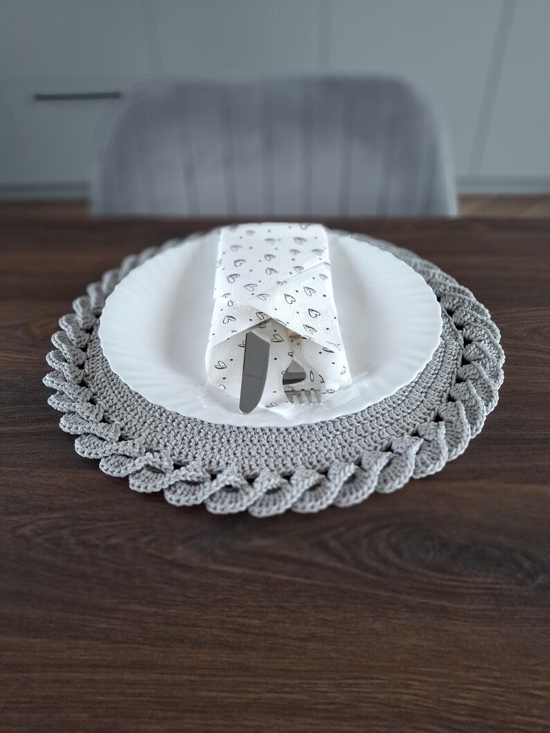 Set de table bohème crocheté, bordure torsadée 3D, 2 tailles rondes