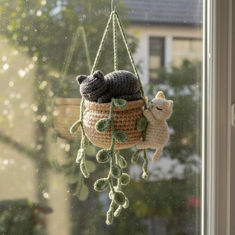 Suspension chats crochet jardinière miroir voiture décoration bohème