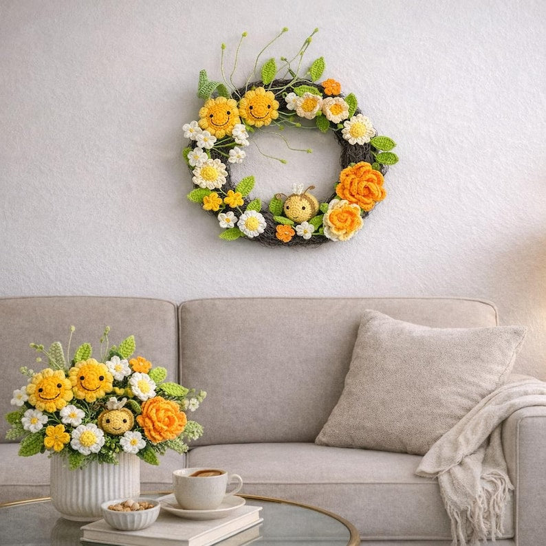 Couronne arc-en-ciel au crochet pour décoration murale et porte maison