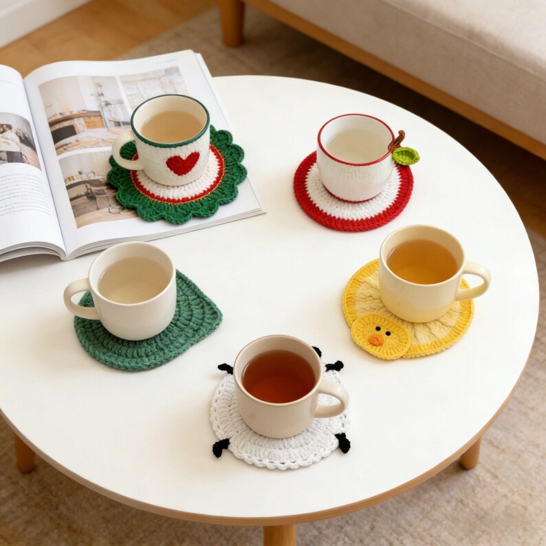 Sous-verres animaux au crochet, ours canard lapin motif déco