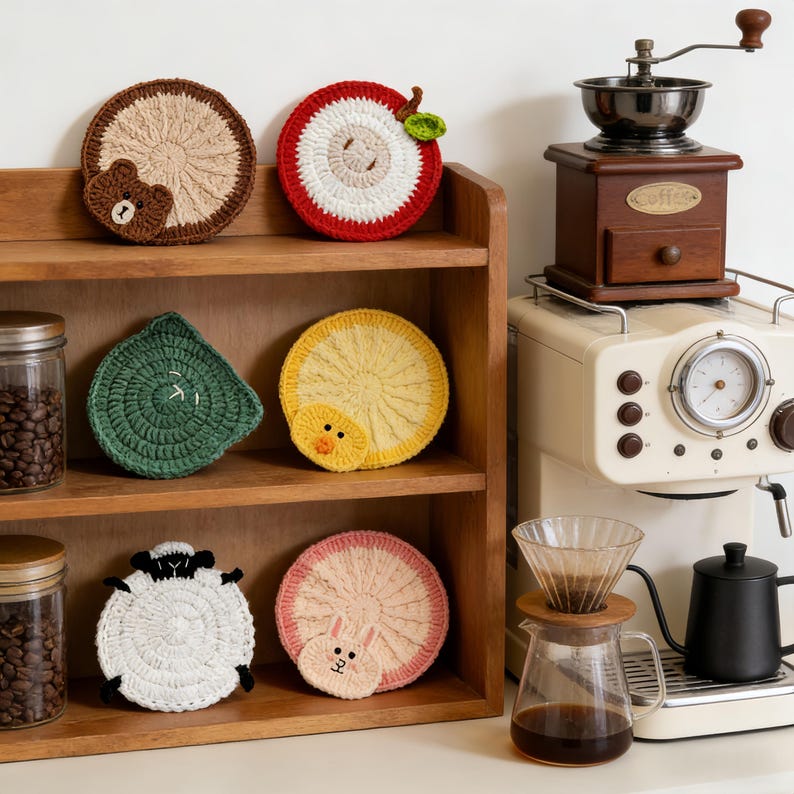 Sous-verres animaux au crochet, ours canard lapin motif déco