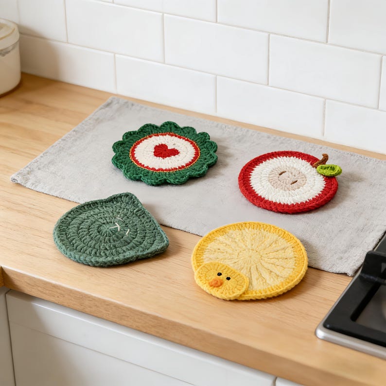 Sous-verres animaux au crochet, ours canard lapin motif déco