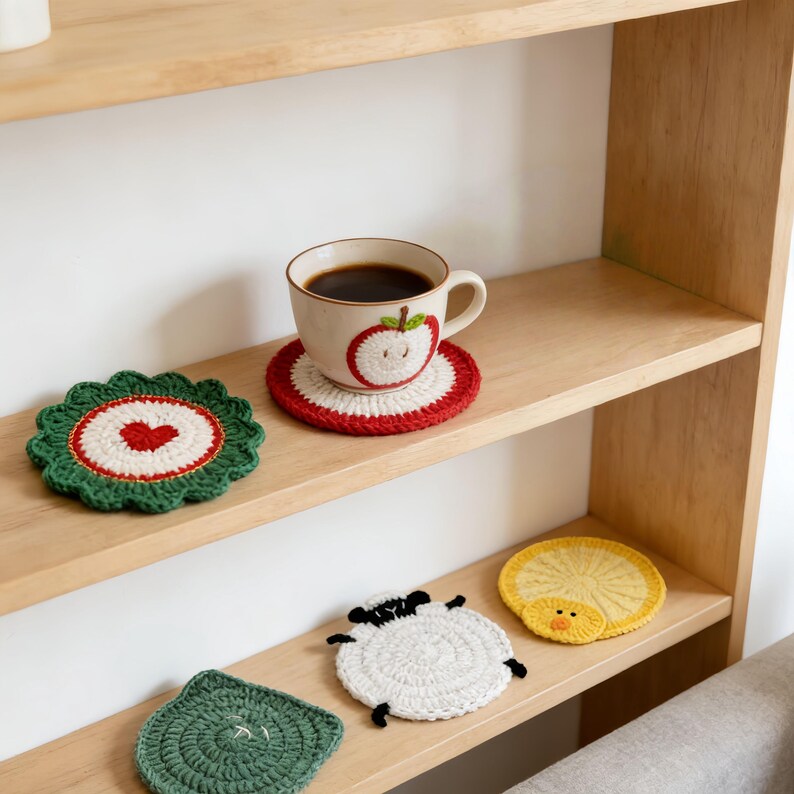 Sous-verres animaux au crochet, ours canard lapin motif déco