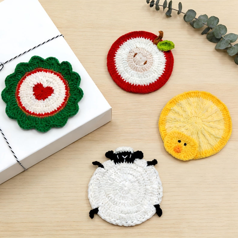 Sous-verres animaux au crochet, ours canard lapin motif déco