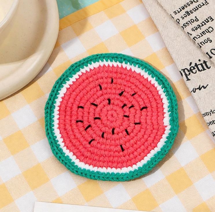 Sous-verres fruits au crochet, pastèque citron kiwi pêche