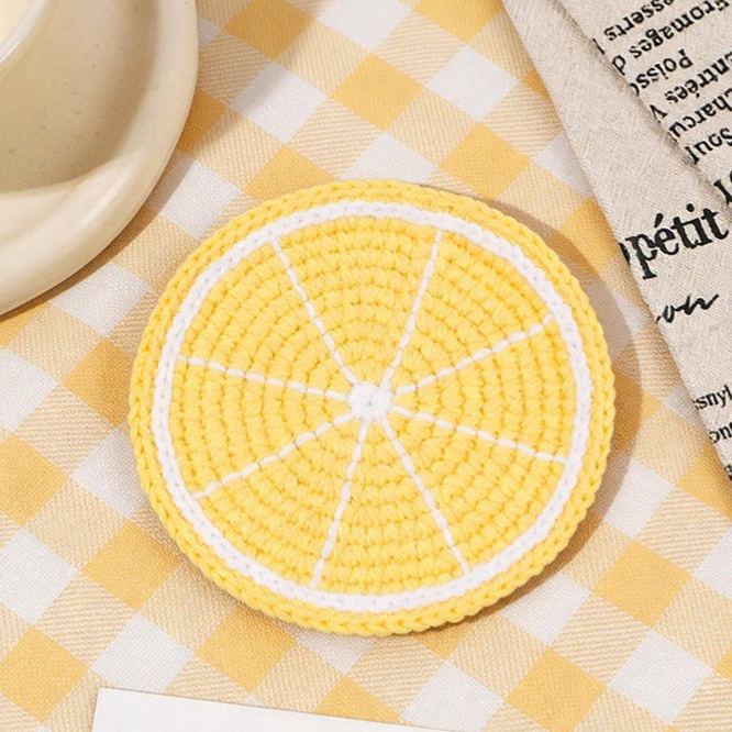 Sous-verres fruits au crochet, pastèque citron kiwi pêche