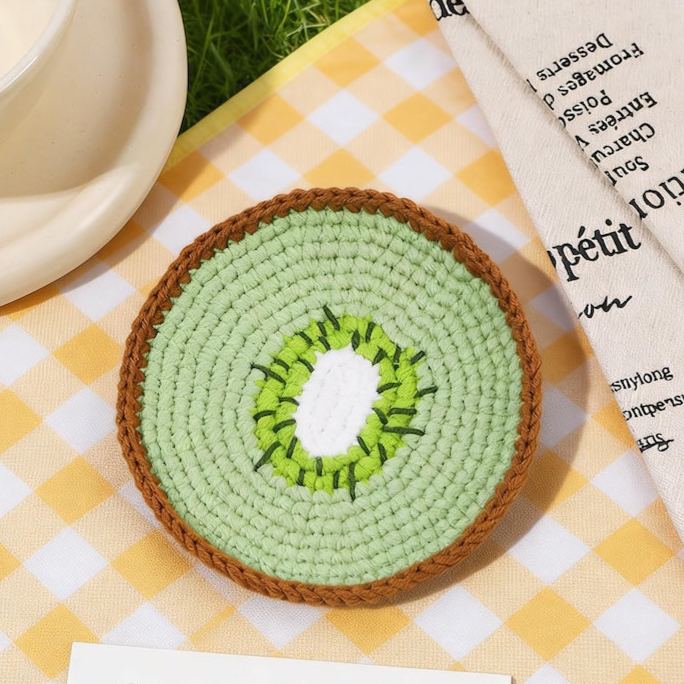 Sous-verres fruits au crochet, pastèque citron kiwi pêche