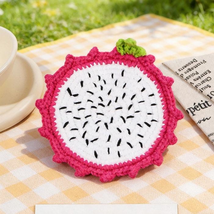 Sous-verres fruits au crochet, pastèque citron kiwi pêche