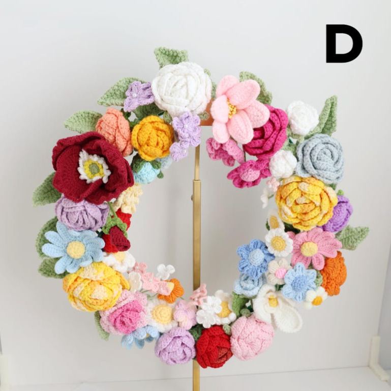 Couronne au crochet faite main pour décoration printanière intérieure