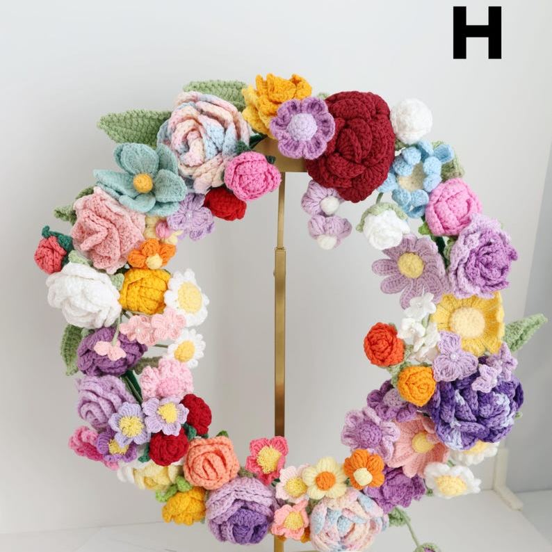 Couronne au crochet faite main pour décoration printanière intérieure