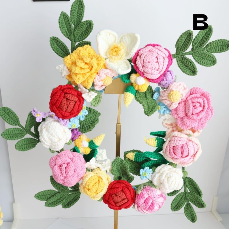 Couronne florale au crochet pour décoration maison et fête des mères