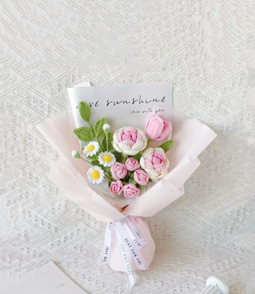 Bouquet de fleurs au crochet, roses éternelles maison mariage