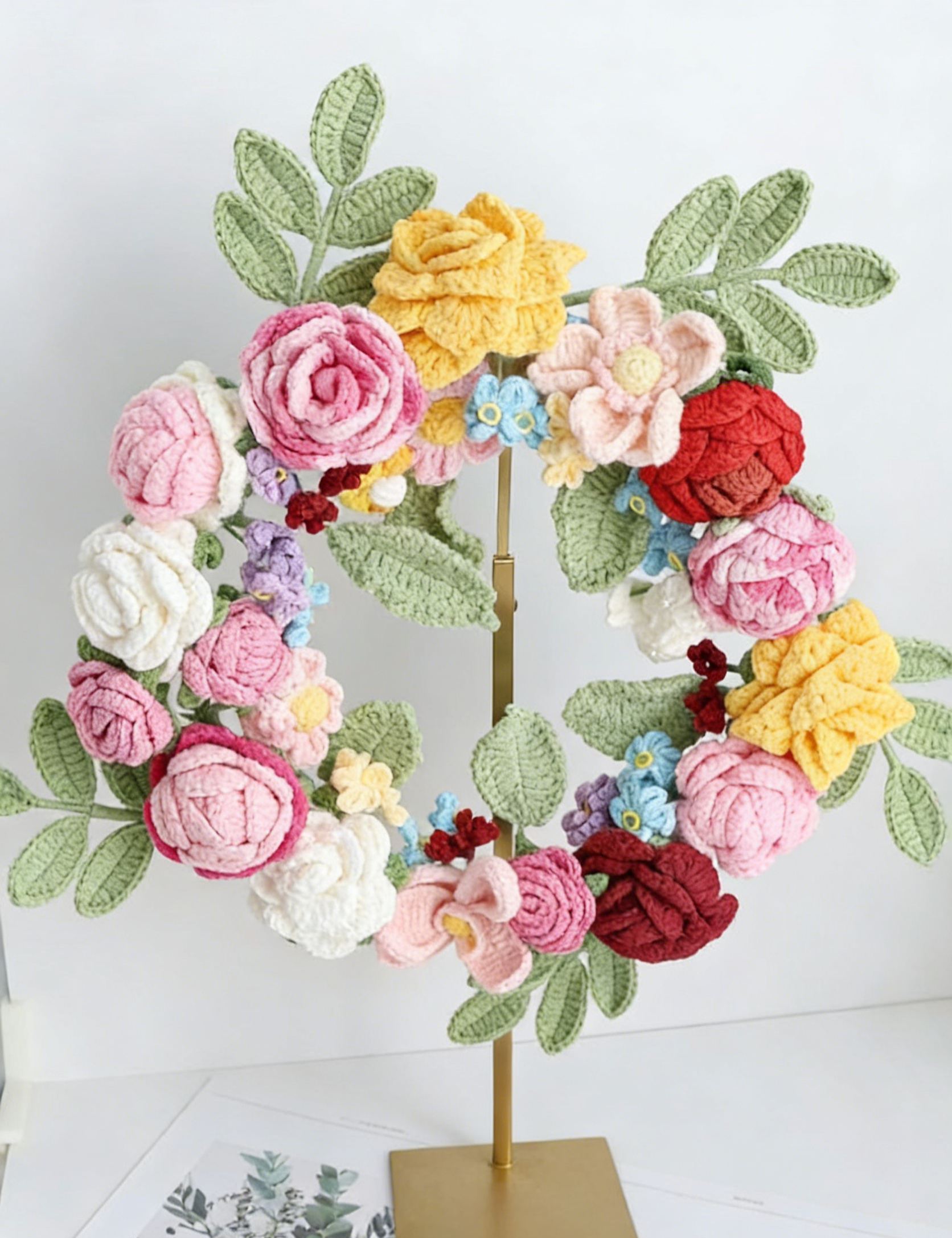 Couronne florale au crochet pour décoration maison et fête des mères