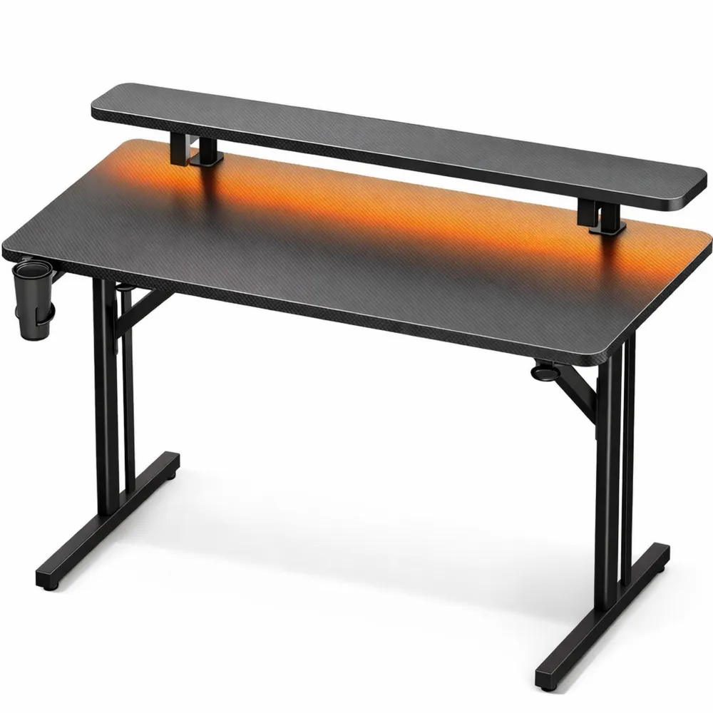 Kompakter Gaming-Schreibtisch mit LED und Monitorablage, 80cm, Carbon Schwarz