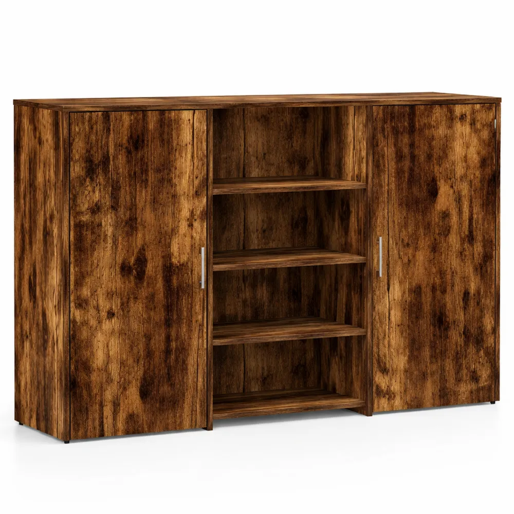 Moderne Empfangstheke mit Stauraum und Holzoptik