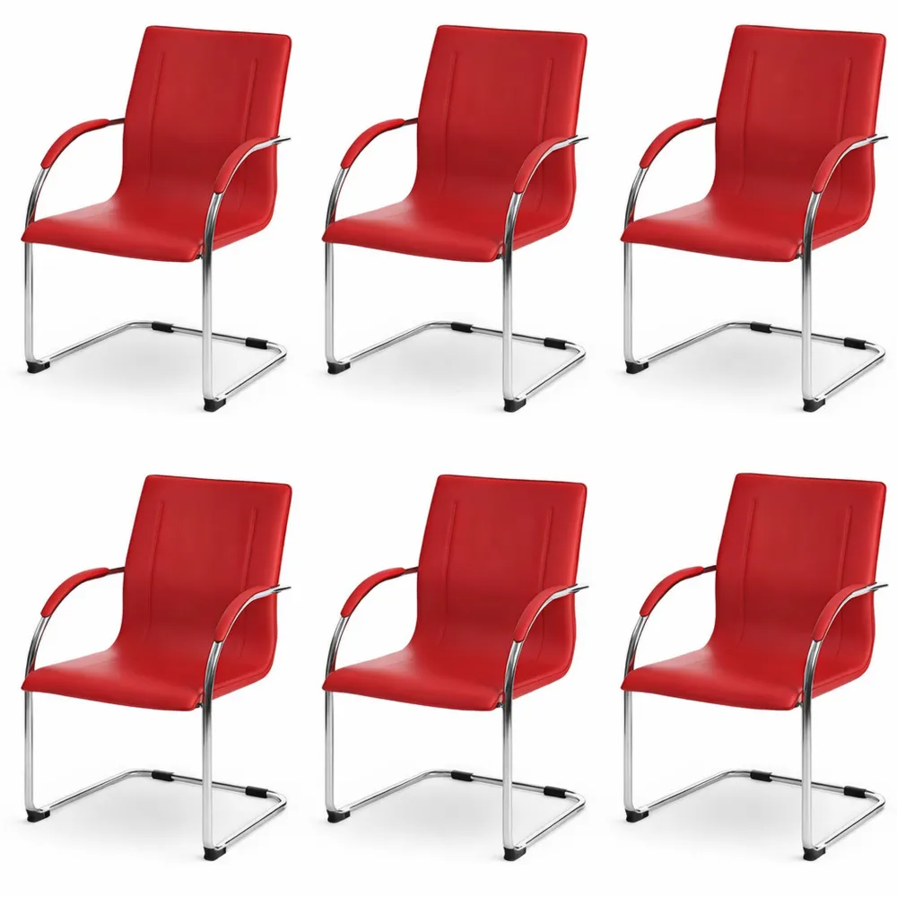Freischwinger Esszimmerstuhl im 6er-Set, Stahl, Rot