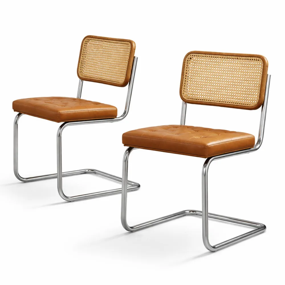 Esszimmerstühle im skandinavischen Design mit Rattan und Chrome