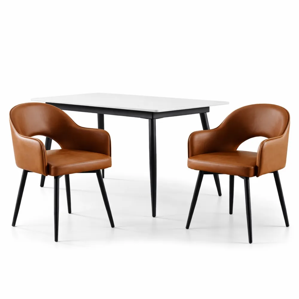 Drehbare Esszimmerstühle mit Armlehne und Metallbeinen, Braun