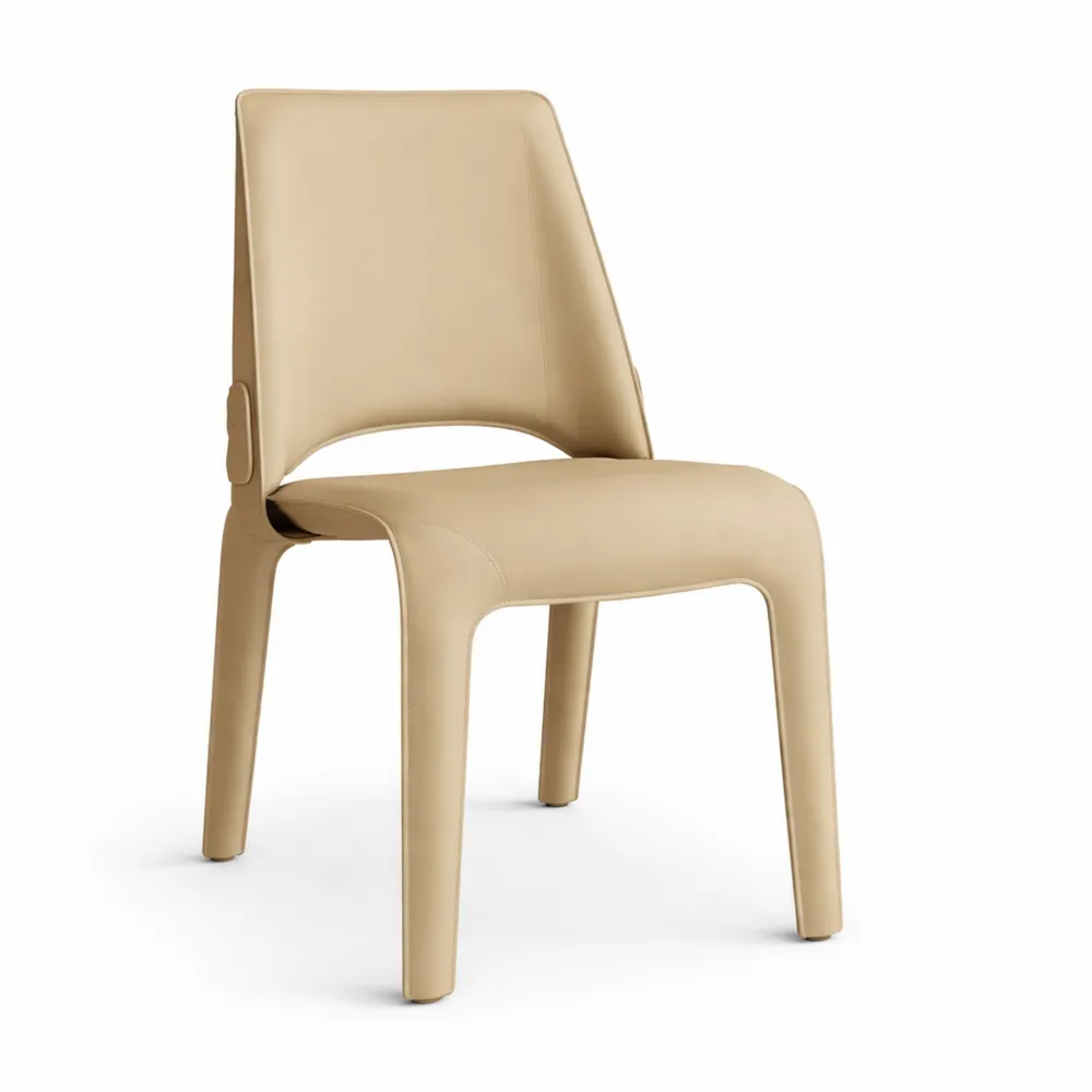 Moderner Esszimmerstuhl mit Stahlbeinen und hoher Rückenlehne, Khaki