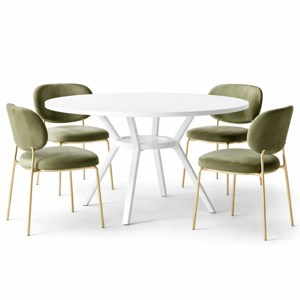 Runder Esstisch für 4 Personen, 120CM, mit Metallfuß und Ablagefach, weiß