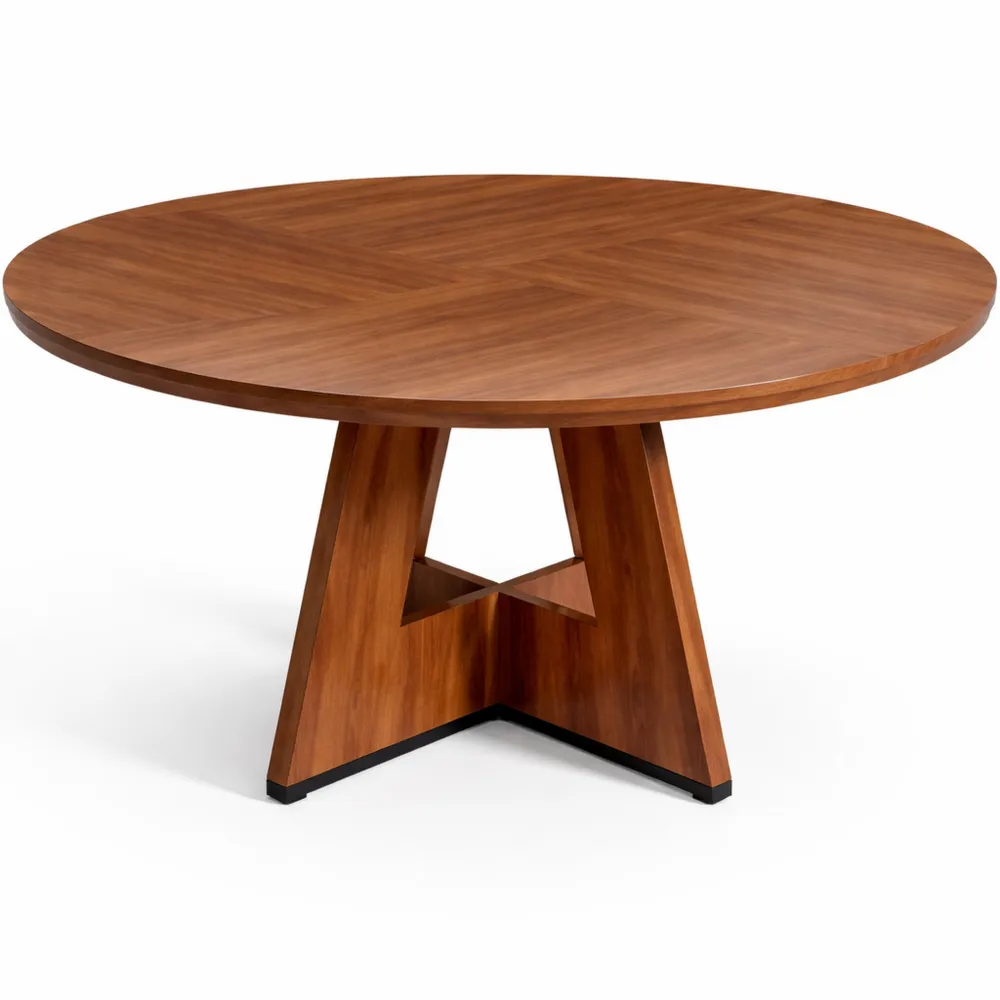 Runder Esstisch für 4-6 Personen, 120 cm, mit Holzfuß, braun