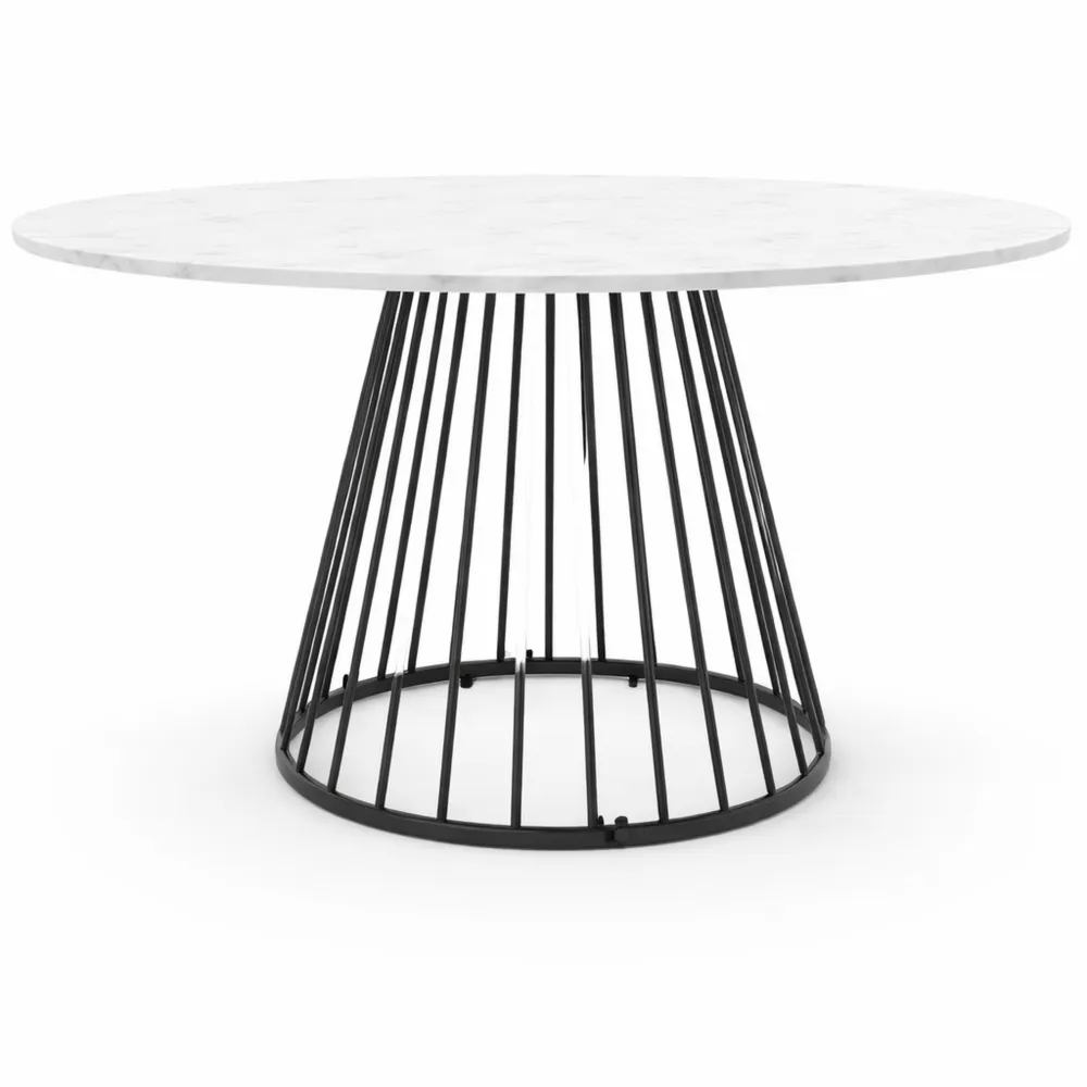 Runder Esstisch ausziehbar 4-8 Personen, Marmoreffekt, weiß und schwarz, 110-150 cm