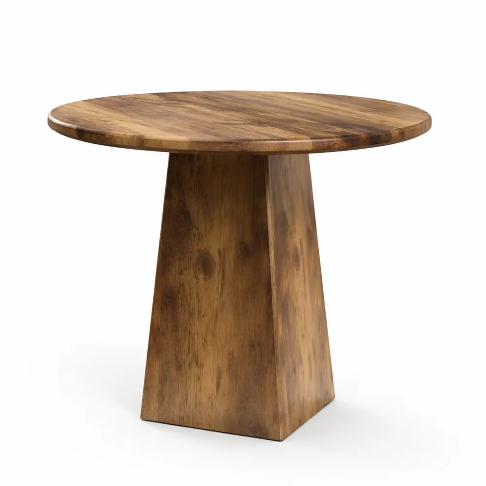 Runder Esstisch 80 cm für 2–4 Personen, Landhausstil mit quadratischem Fuß, rustikales Braun