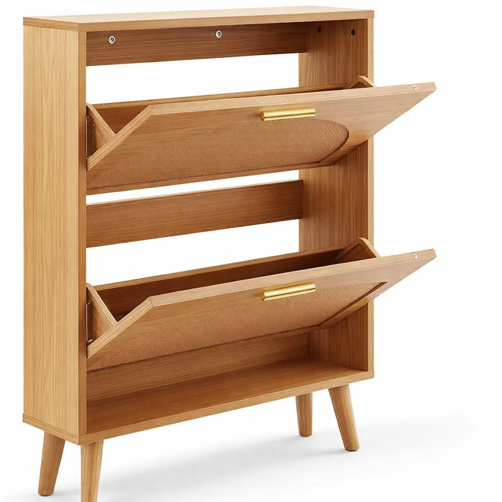 Schmaler Schuhschrank mit Klappen und Staufach aus Holz für Flur