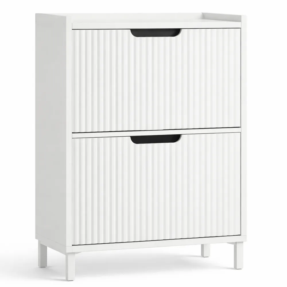 Schmaler Schuhschrank mit 2 Klappen für Flur, platzsparend, 50x90x19cm, Weiß