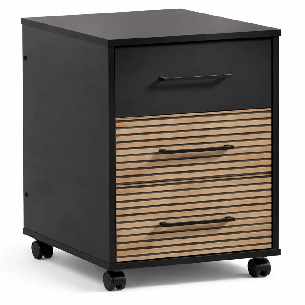 Rollcontainer mit Akustikpaneel-Optik, schwarzmatt, 40 x 50 x 57 cm