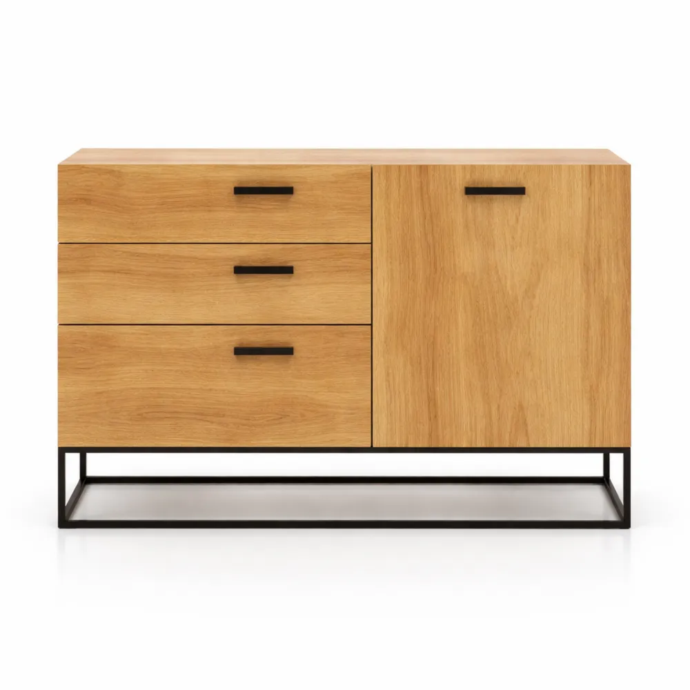 Wohnzimmerschrank mit Tür und Schubladen, verstellbare Ablage, Eicheoptik