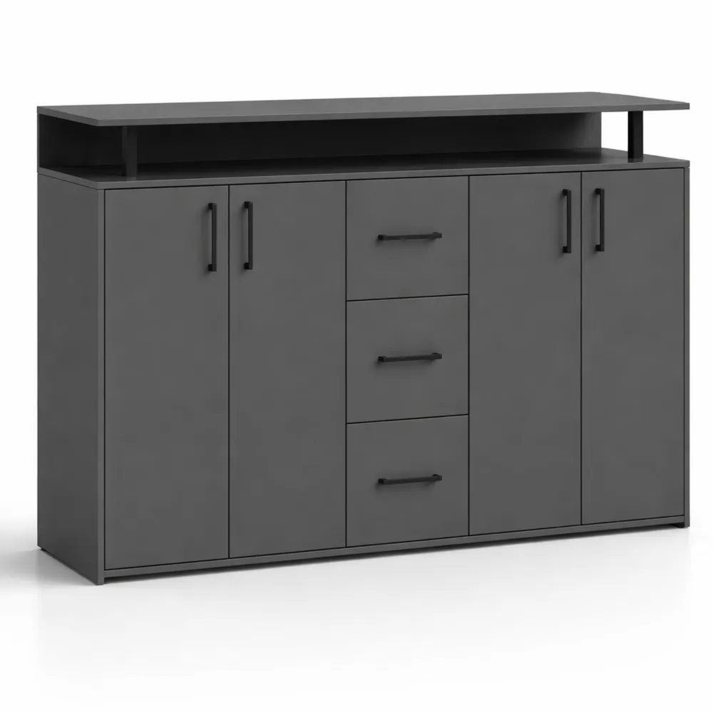 Modernes Highboard mit Ablage und Schubladen, viel Stauraum, Anthrazit, 139 x 90 x 34 cm