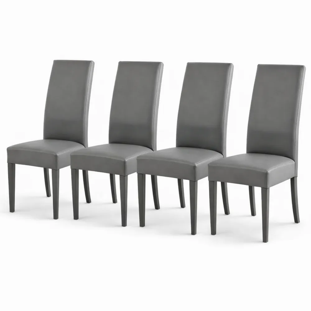 4er Set Esszimmerstühle aus Buchenholz mit Kunstlederbezug, dunkelgrau