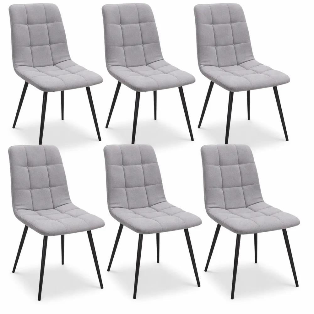 Gepolsterte Essstühle im 6er Set mit Hoher Rückenlehne, Leinendesign und Metallfuß, Grau