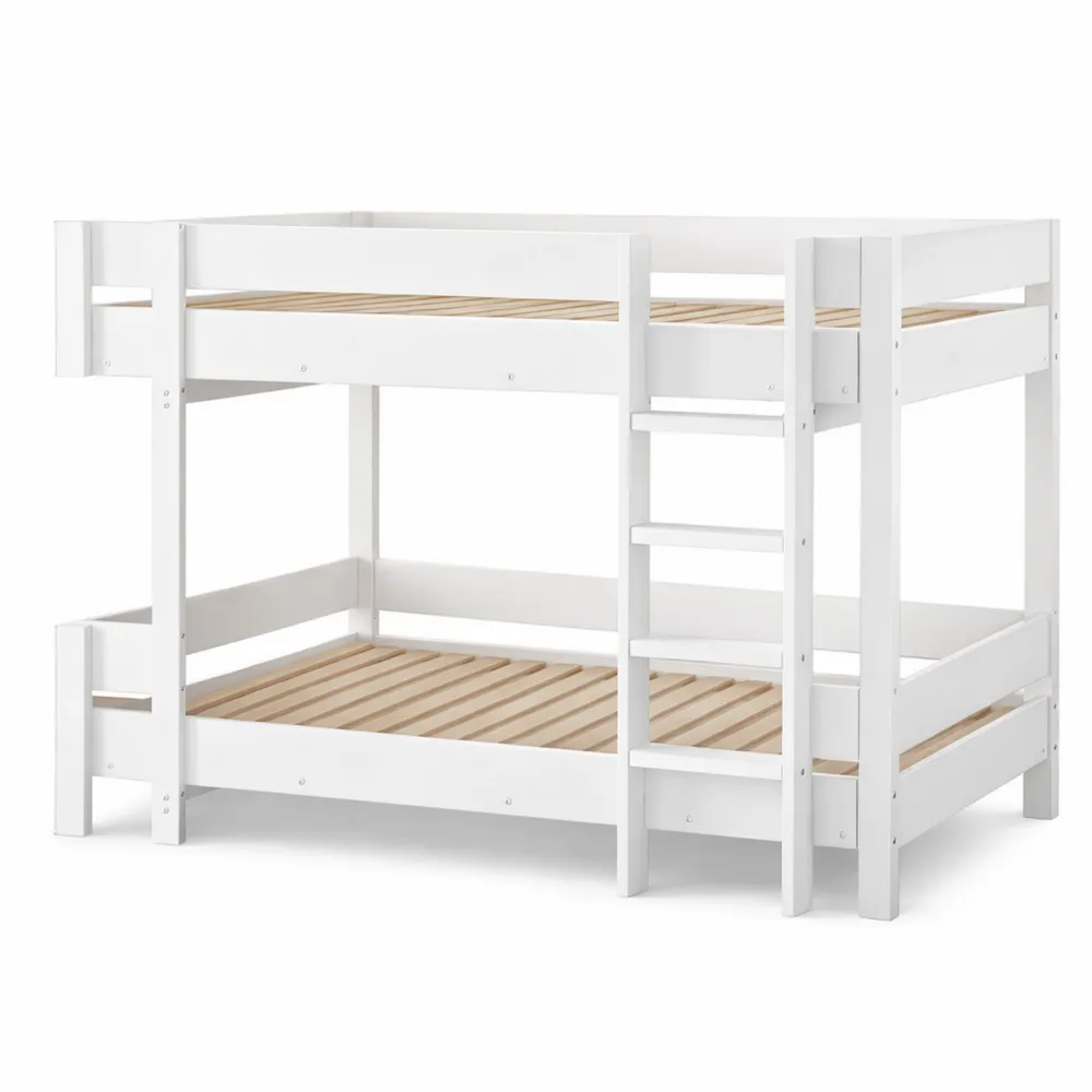 Platzsparendes Doppelstockbett aus Holz mit Rausfallschutz, 90x200 cm, Weiß